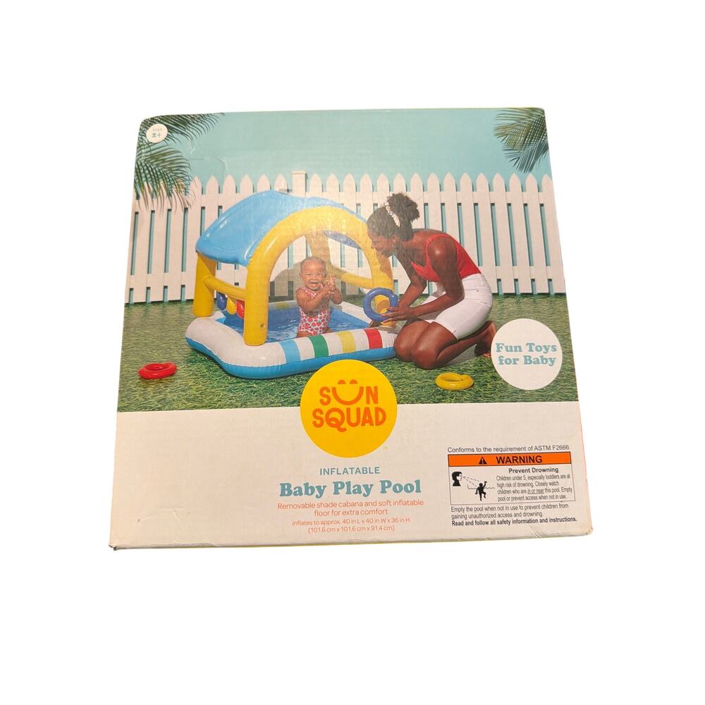 Sun Squad Inflatable Baby Play Pool w/ Removable Cabana 40x40x36 New
